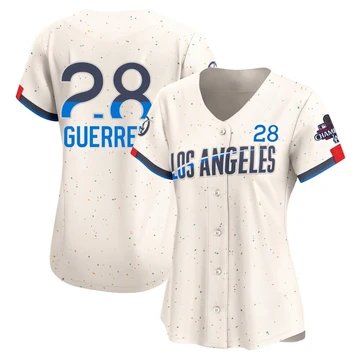 Women's Los Angeles Dodgers Pedro Guerrero ＃28 Cream Limited 2024 City Connect World Series Champions Jersey