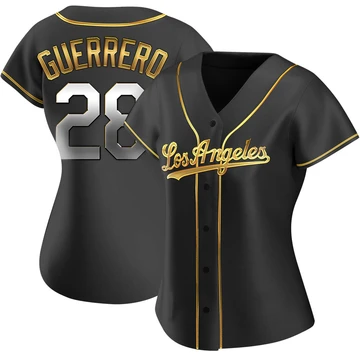 Women's Los Angeles Dodgers Pedro Guerrero ＃28 Gold Replica Black en Alternate Jersey
