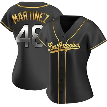 Women's Los Angeles Dodgers Ramon Martinez ＃48 Gold Replica Black en Alternate Jersey