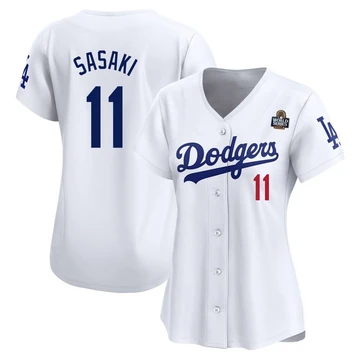 Women's Los Angeles Dodgers Roki Sasaki ＃11 White Limited Home 2024 World Series Jersey