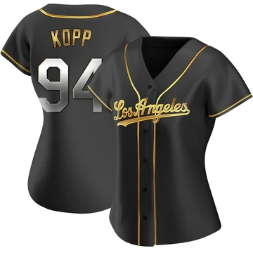 Women's Los Angeles Dodgers Ronan Kopp ＃94 Gold Replica Black en Alternate Jersey