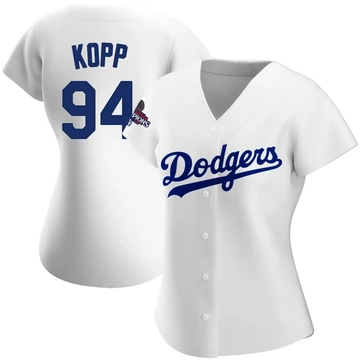 Women's Los Angeles Dodgers Ronan Kopp ＃94 White Authentic Home 2024 World Series Champions Jersey
