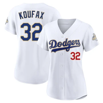 Women's Los Angeles Dodgers Sandy Koufax ＃32 Gold Limited White 2026 Collection Stadium Jersey