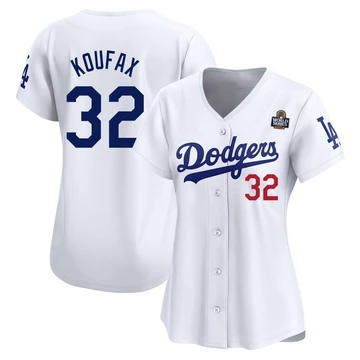 Women's Los Angeles Dodgers Sandy Koufax ＃32 White Limited Home 2024 World Series Jersey
