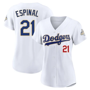 Women's Los Angeles Dodgers Santiago Espinal ＃21 Gold Limited White 2026 Collection Stadium Jersey