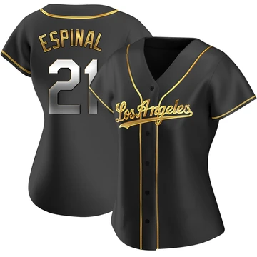 Women's Los Angeles Dodgers Santiago Espinal ＃21 Gold Replica Black en Alternate Jersey