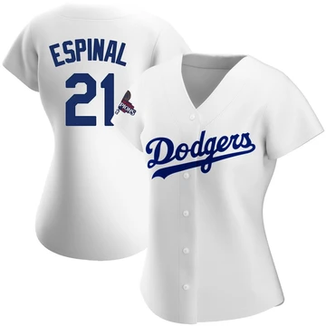 Women's Los Angeles Dodgers Santiago Espinal ＃21 White Authentic Home 2024 World Series Champions Jersey