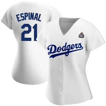 Women's Los Angeles Dodgers Santiago Espinal ＃21 White Replica Home 2024 World Series Jersey