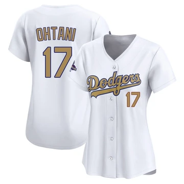 Women's Los Angeles Dodgers Shohei Ohtani ＃17 Gold Limited White 2025 Collection Jersey