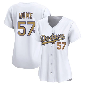 Women's Los Angeles Dodgers Steve Howe ＃57 Gold Limited White 2025 Collection Jersey