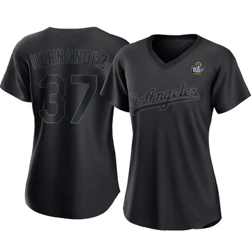Women's Los Angeles Dodgers Teoscar Hernandez ＃37 Black Replica Pitch Fashion 2024 World Series Jersey