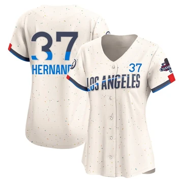 Women's Los Angeles Dodgers Teoscar Hernandez ＃37 Cream Limited 2024 City Connect World Series Champions Jersey