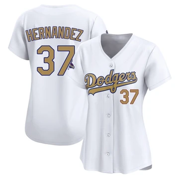 Women's Los Angeles Dodgers Teoscar Hernandez ＃37 Gold Limited White 2025 Collection Jersey