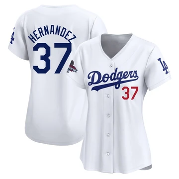 Women's Los Angeles Dodgers Teoscar Hernandez ＃37 White Limited Home 2024 World Series Champions Jersey
