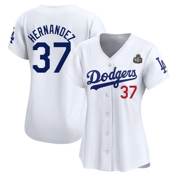 Women's Los Angeles Dodgers Teoscar Hernandez ＃37 White Limited Home 2024 World Series Jersey
