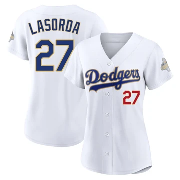 Women's Los Angeles Dodgers Tommy Lasorda ＃27 Gold Limited White 2026 Collection Stadium Jersey