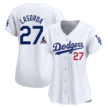 Women's Los Angeles Dodgers Tommy Lasorda ＃27 White Limited Home 2024 World Series Champions Jersey