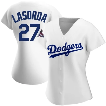 Women's Los Angeles Dodgers Tommy Lasorda ＃27 White Replica Home 2024 World Series Champions Jersey