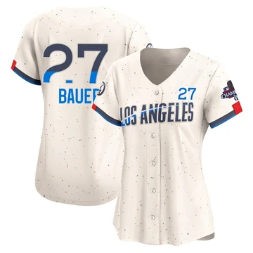 Women's Los Angeles Dodgers Trevor Bauer ＃27 Cream Limited 2024 City Connect World Series Champions Jersey