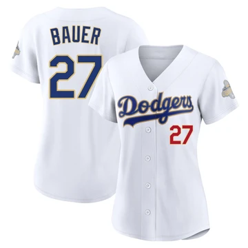 Women's Los Angeles Dodgers Trevor Bauer ＃27 Gold Limited White 2026 Collection Stadium Jersey