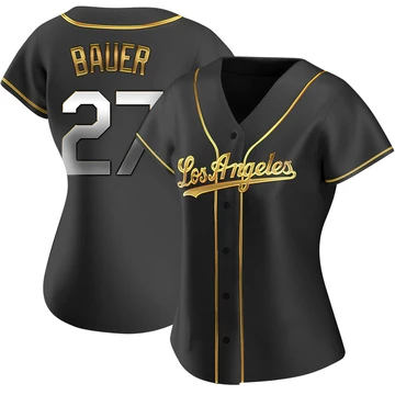 Women's Los Angeles Dodgers Trevor Bauer ＃27 Gold Replica Black en Alternate Jersey
