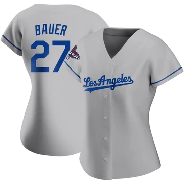 Women's Los Angeles Dodgers Trevor Bauer ＃27 Gray Authentic Road 2024 World Series Champions Jersey