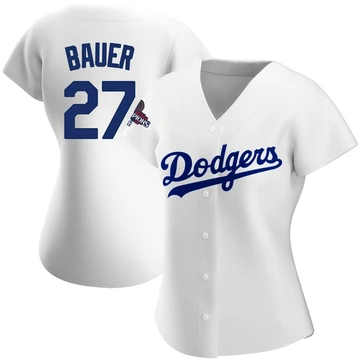 Women's Los Angeles Dodgers Trevor Bauer ＃27 White Authentic Home 2024 World Series Champions Jersey
