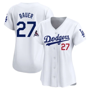 Women's Los Angeles Dodgers Trevor Bauer ＃27 White Limited Home 2024 World Series Champions Jersey