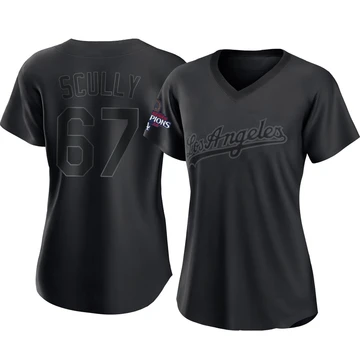 Women's Los Angeles Dodgers Vin Scully ＃67 Black Authentic Pitch Fashion 2024 World Series Champions Jersey