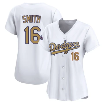 Women's Los Angeles Dodgers Will Smith ＃16 Gold Limited White 2025 Collection Jersey
