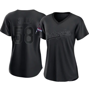 Women's Los Angeles Dodgers Wyatt Mills ＃58 Black Authentic Pitch Fashion 2024 World Series Champions Jersey