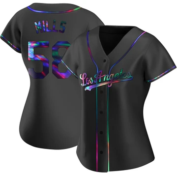 Women's Los Angeles Dodgers Wyatt Mills ＃58 Black Replica Holographic Alternate Jersey