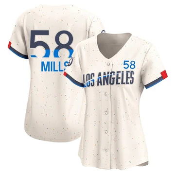 Women's Los Angeles Dodgers Wyatt Mills ＃58 Cream Limited 2024 City Connect Jersey