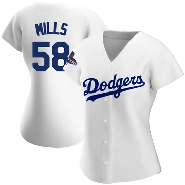 Women's Los Angeles Dodgers Wyatt Mills ＃58 White Authentic Home 2024 World Series Champions Jersey