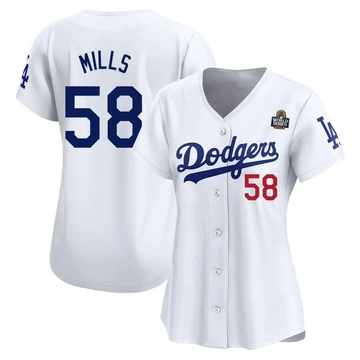 Women's Los Angeles Dodgers Wyatt Mills ＃58 White Limited Home 2024 World Series Jersey