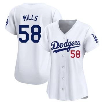 Women's Los Angeles Dodgers Wyatt Mills ＃58 White Limited Home Jersey