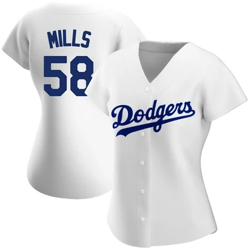 Women's Los Angeles Dodgers Wyatt Mills ＃58 White Replica Home Jersey