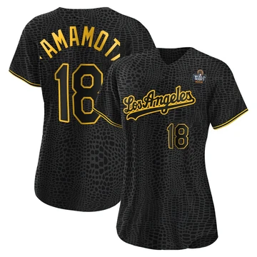 Women's Los Angeles Dodgers Yoshinobu Yamamoto ＃18 Black Replica Snake Skin City 2024 World Series Jersey