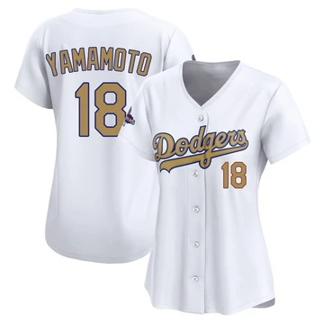 Women's Los Angeles Dodgers Yoshinobu Yamamoto ＃18 Gold Limited White 2025 Collection Jersey