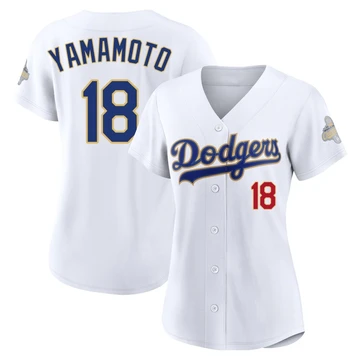 Women's Los Angeles Dodgers Yoshinobu Yamamoto ＃18 Gold Limited White 2026 Collection Stadium Jersey
