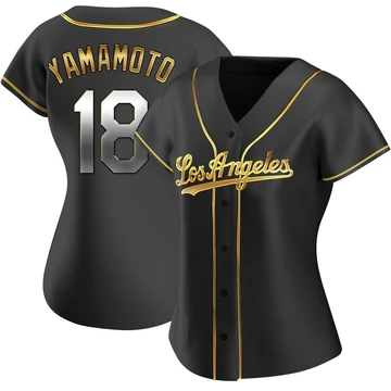 Women's Los Angeles Dodgers Yoshinobu Yamamoto ＃18 Gold Replica Black en Alternate Jersey