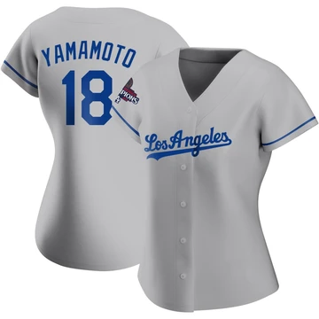 Women's Los Angeles Dodgers Yoshinobu Yamamoto ＃18 Gray Replica Road 2024 World Series Champions Jersey