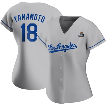 Women's Los Angeles Dodgers Yoshinobu Yamamoto ＃18 Gray Replica Road 2024 World Series Jersey