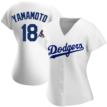 Women's Los Angeles Dodgers Yoshinobu Yamamoto ＃18 White Authentic Home 2024 World Series Champions Jersey