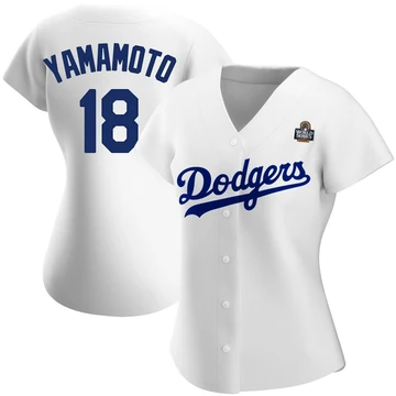 Women's Los Angeles Dodgers Yoshinobu Yamamoto ＃18 White Replica Home 2024 World Series Jersey