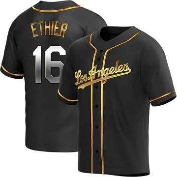 Youth Los Angeles Dodgers Andre Ethier ＃16 Gold Replica Black en Alternate Jersey