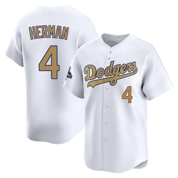 Youth Los Angeles Dodgers Babe Herman ＃4 Gold Limited White 2025 Collection Jersey