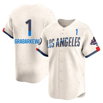 Youth Los Angeles Dodgers Billy Grabarkewitz ＃1 Cream Limited 2024 City Connect World Series Champions Jersey
