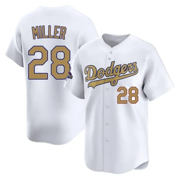 Youth Los Angeles Dodgers Bobby Miller ＃28 Gold Limited White 2025 Collection Jersey