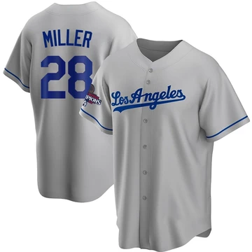 Youth Los Angeles Dodgers Bobby Miller ＃28 Gray Replica Road 2024 World Series Champions Jersey